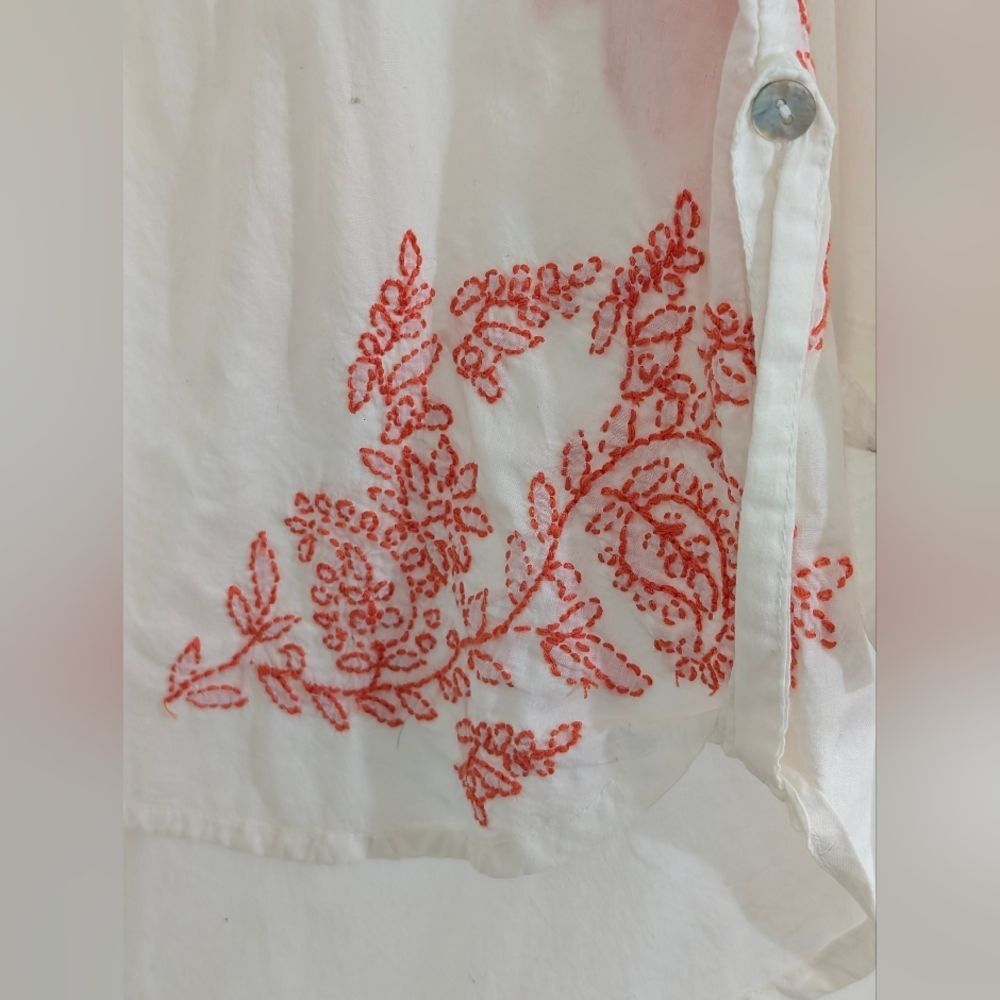 Subtle Luxury Boyfriend Shirt S/M White Cotton Embroidered Tunic Beach Boho - Picture 4 of 10